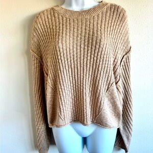 Pink Republic Medium Tan Crew Neck Chunky Knit Sweater Cabincore Minimalist